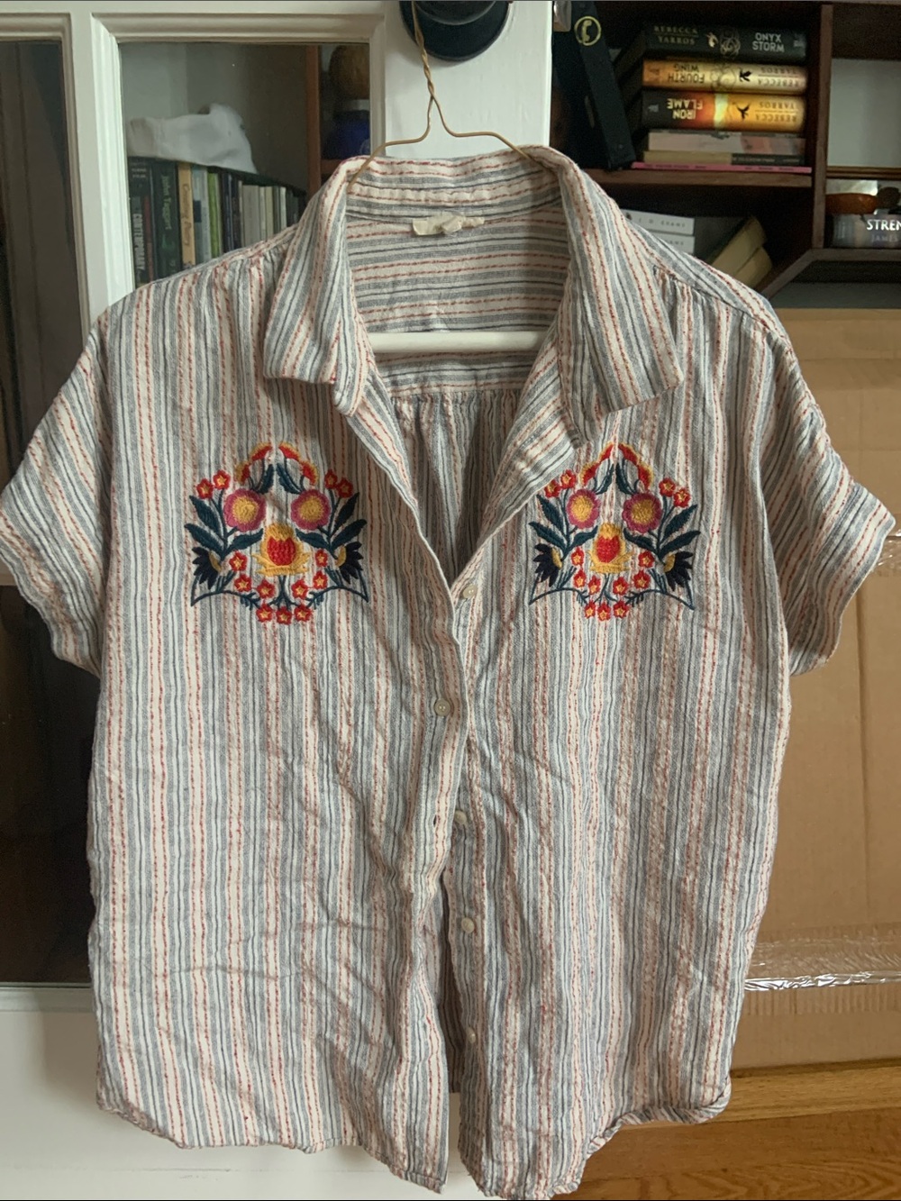 Anthro Embroidered Button Up